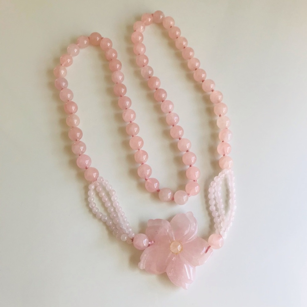 Vintage Natural Rose Quartz Beaded Necklace